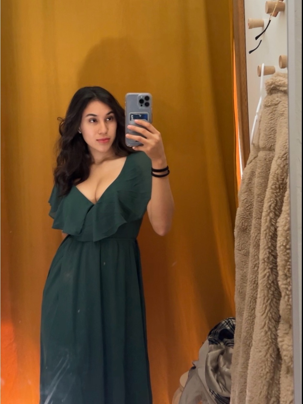 Baltic Born Forest Green V-Neck Ruffle Maxi Dress